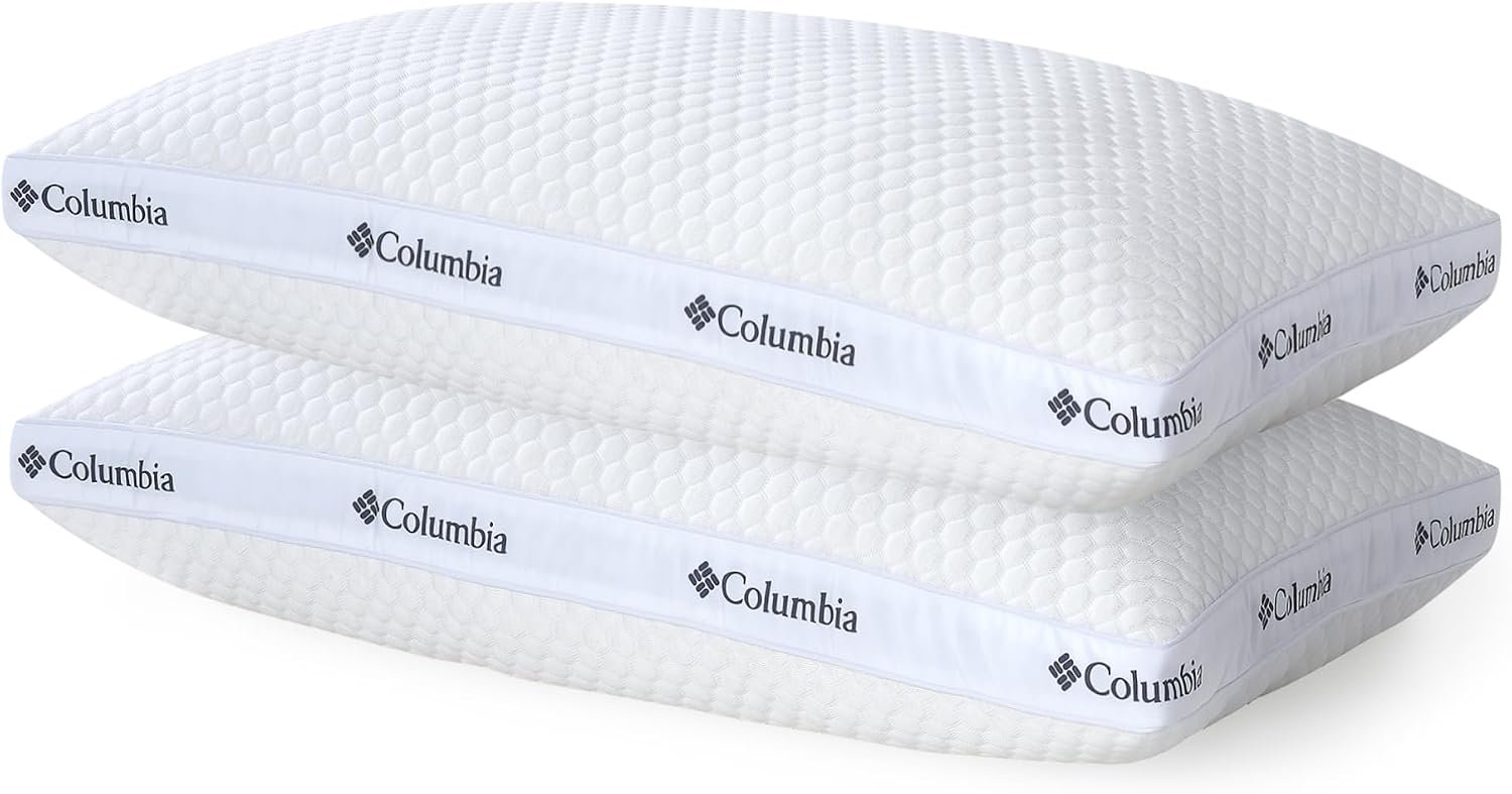 Columbia 2 Pack of Comfort Ice Fiber Side Sleeper Down Alternative Bed Pillow – Polyester Fiberfill, Supportive Cooling Double Sided Breathable Cover – Standard/Queen