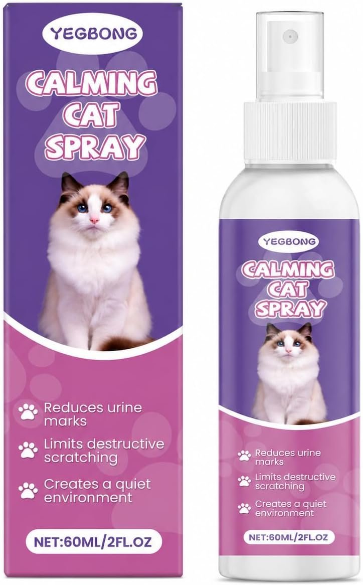 Cat Calming Spray for Cats, Pet Spray for Indoor Cats, Supports Calm Home Routine, Helps Minimize Urine Marking & Stress-Related Scratching, for Travel, Carrier & Vet Visits,60mL/2 Fl Oz