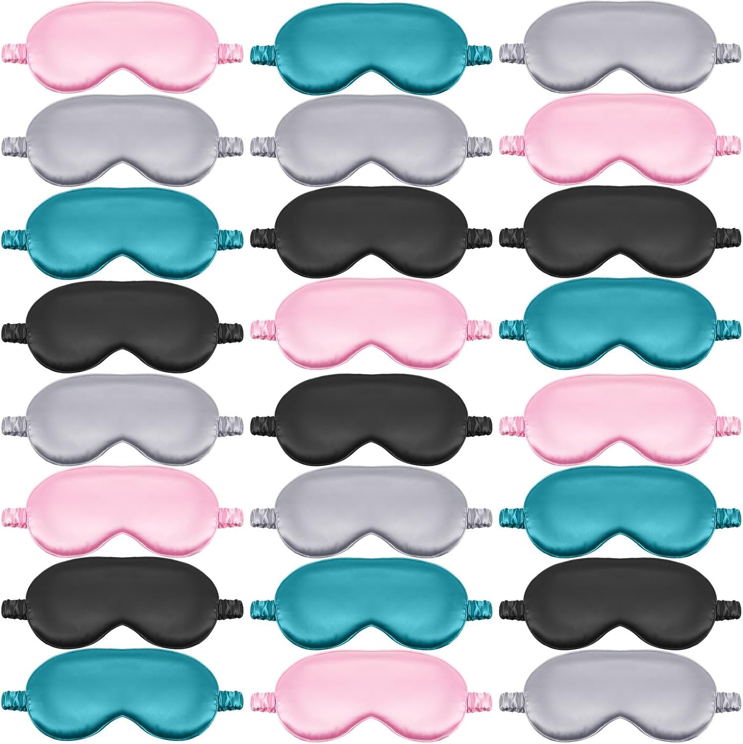 Geyoga 24 Pcs Silk Sleep Masks Soft Satin Eye Masks for Sleeping with Adjustable Elastic Strap Comfortable Blindfold Eyeshade for Men Women Travel Nap Night Sleep(Black, Grey, Green, Pink)