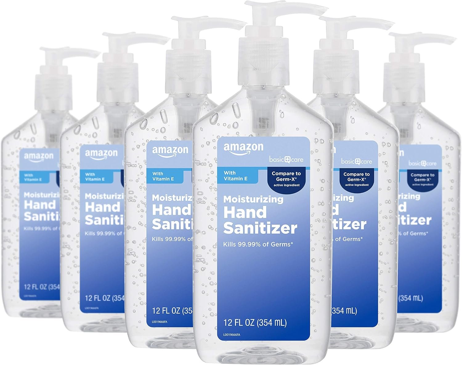 Amazon Basic Care Original Hand Sanitizer with Vitamin E, 62% Ethyl Alcohol, 12 fl oz, 6-Pack