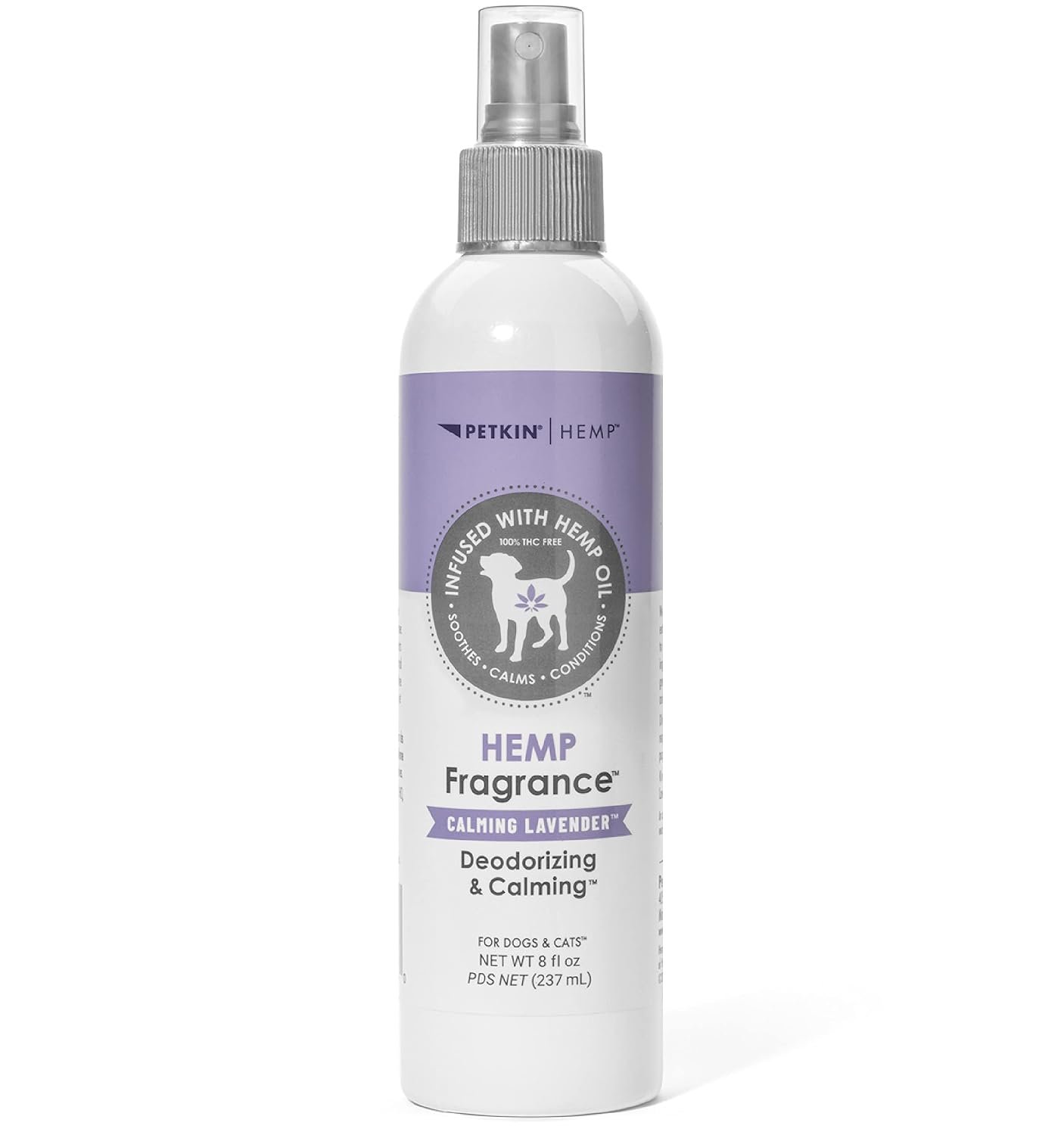 Petkin Hemp Fragrance for Dogs and Cats – with Hemp Oil & Calming Lavender Extract, 8 oz – Soothes, Calms & Conditions – Keeps Pet Smelling Great – for Home, Travel & Use on Pet Bedding
