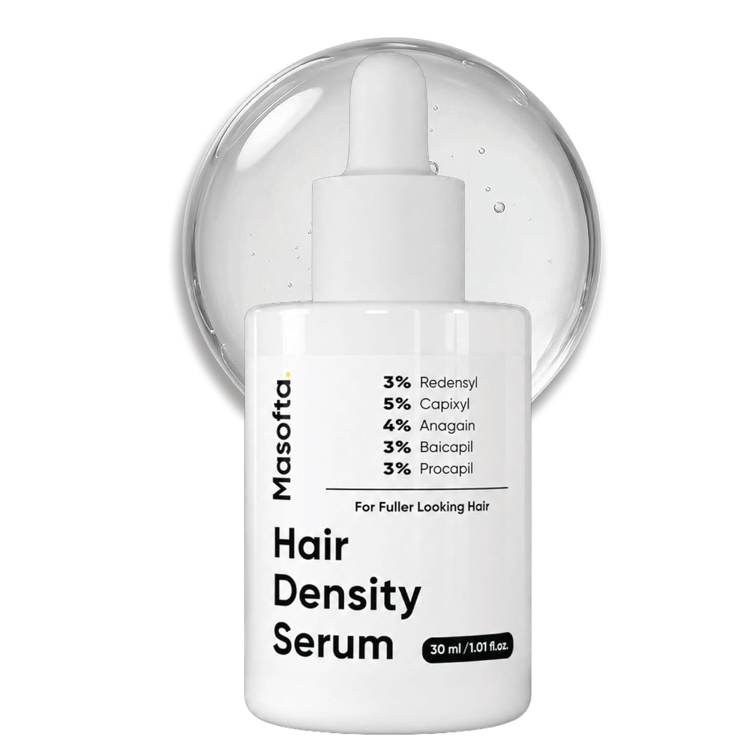 Masofta Hair Density Serum for Growth, Fuller & Denser Looking Hair with 3% Redensyl, 5% Capixyl, 4% Anagain, 3% Procapil & 3% Baicapil, Biotin, Strengthens Roots For Men & Women 1.01 fl.oz./30ML
