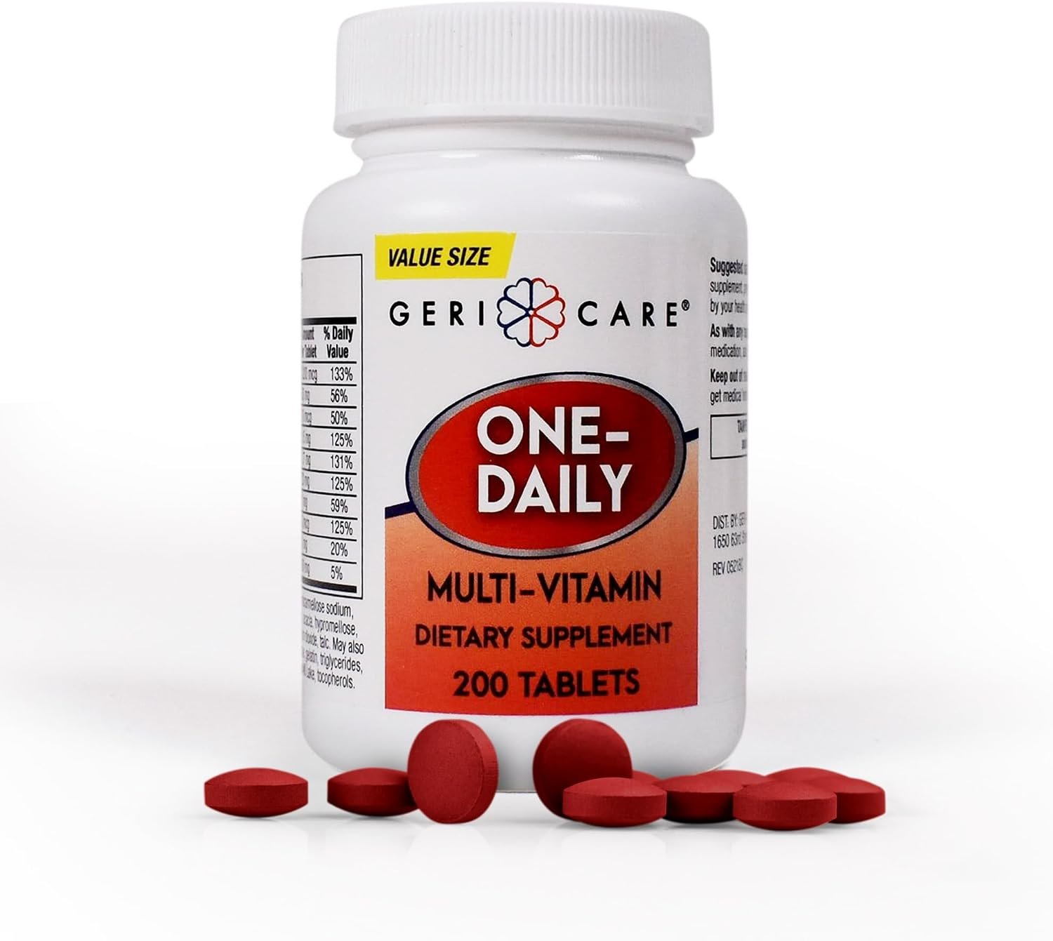 One-Daily Multi-Vitamin Tablet, 200 Count by GeriCare| Adult Multivitamin Supplement for Men & Women | Easy-to-Take Dietary Supplement with Vitamins A, C, D3, B, Calcium| Vitamin & Mineral Complex