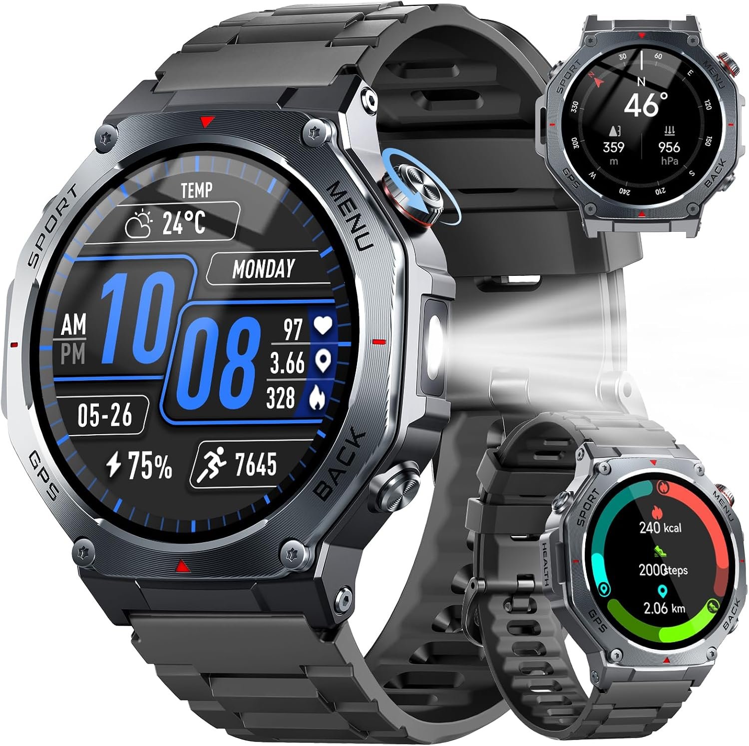 Jugeman Military Smart Watch for Men with Dual-Band GPS, 5ATM Waterproof, 1.43″ AMOLED Fitness Watch with Bluetooth Call, Heart Rate Blood Oxygen Sleep Monitor, 160+ Sport Smartwatch for Android iOS