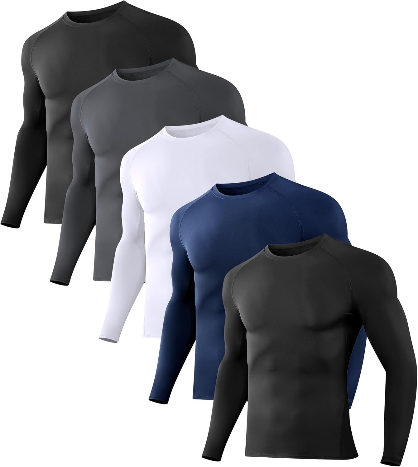 Dalavch 1/5 Pack Men’s Compression Shirts Long Sleeve Athletic Workout Tops