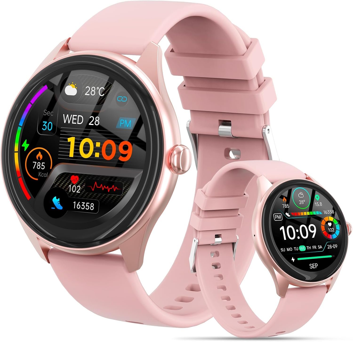 Smart Watch for Women, 1.39″ HD Touchscreen Smartwatch with 120 Sports Modes, Music Control Fitness Watch for iPhone/Android (Pink)