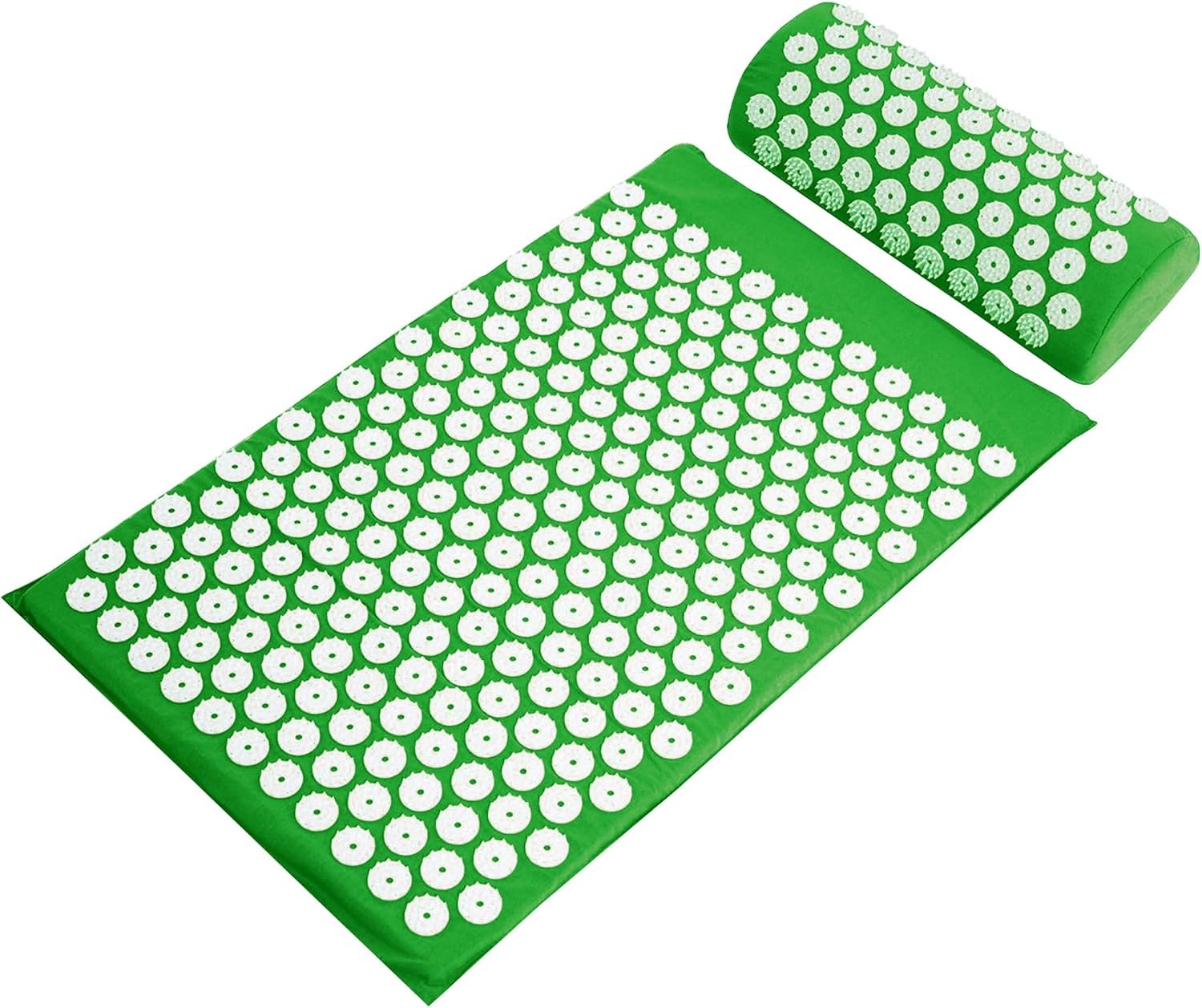 Fitvids Acupressure Mat and Pillow Set for Back/Neck Pain, Acupuncture Products to Relieve Muscle Fatigue, Improve Insomnia for Sedentary People, Acupuncture Eases Stress, Massage Mat, Green