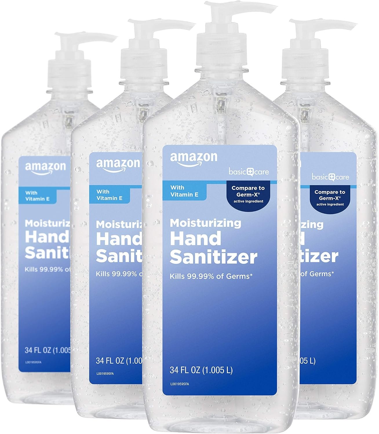 Amazon Basic Care Original Hand Sanitizer with Vitamin E, 62% Ethyl Alcohol, 34 fl oz, 4-Pack