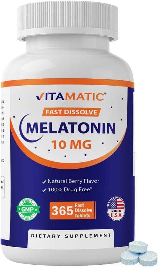 Vitamatic Melatonin 10 mg, Natural Berry Flavor, 365 Fast Dissolve Tablets