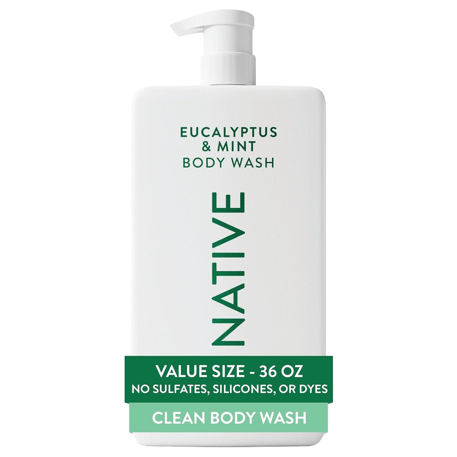 Native Clean Body Wash, Gentle & pH-balanced for Sensitive Skin, 24-Hr Freshness for Women & Men, Vegan & Cruelty-Free, Free of Sulfates, Parabens & Phthalates, Eucalyptus & Mint, 36 oz