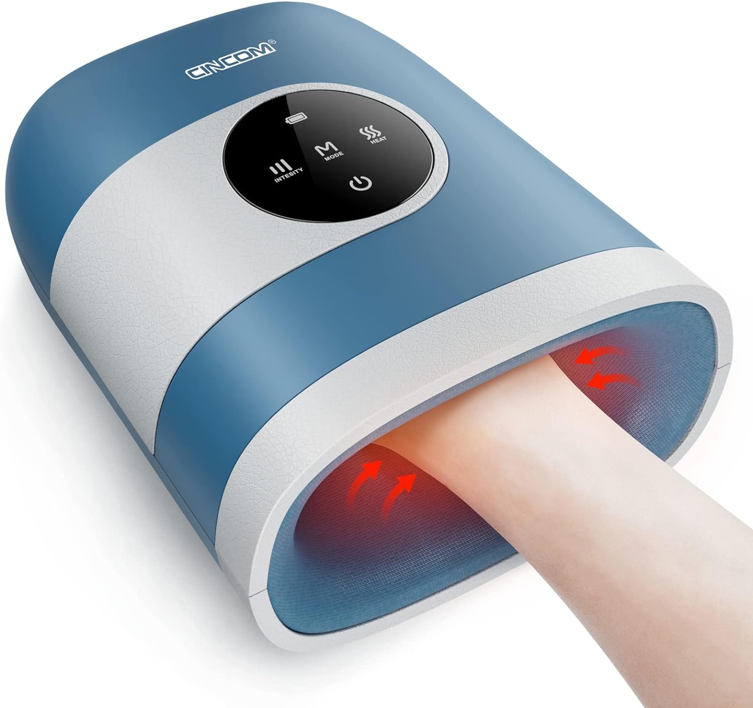 CINCOM Upgraded Hand Massager with Heat and Compression, Blue