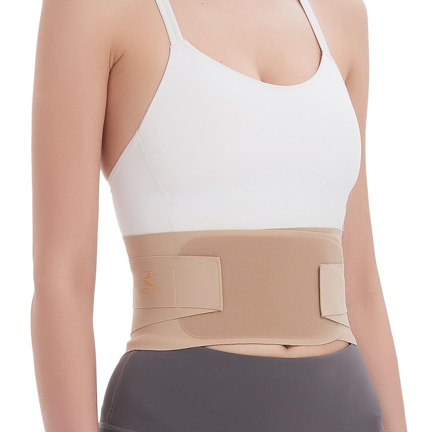 RANDY SUN Ultra Thin Lumbar Support for Women & Men, Invisible Back Brace Belt for Work & Travel, Breathable Posture Corrector for Mild Lower Back Pain Relief Under Clothing, Beige L/XL(Waist:31″-36″)