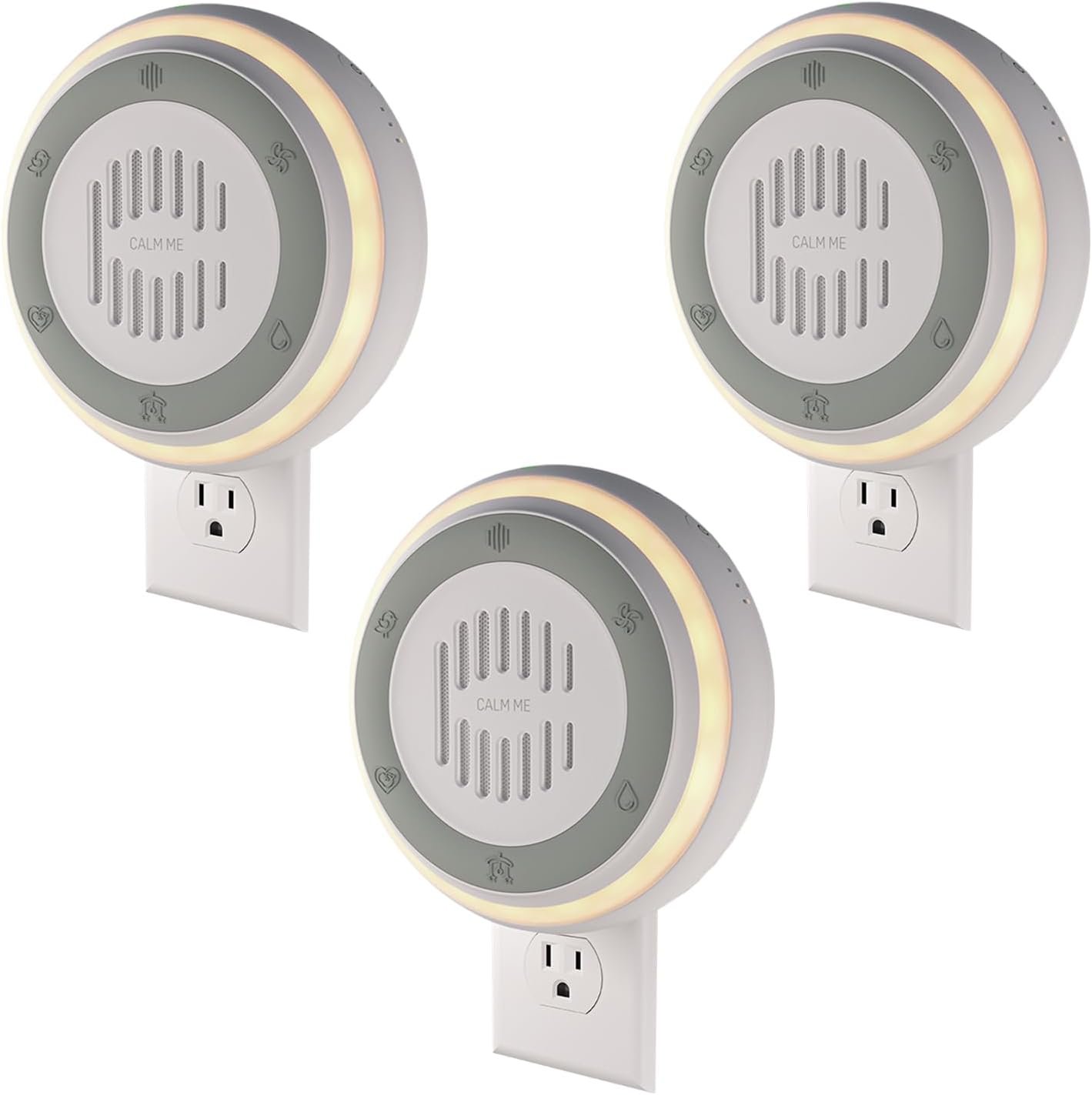 (3 Pack) Calm Me White Noise Machine for Office Privacy & Noise Canceling, Plug in Wall Sound Machine for Therapy Office Used in Hospitals Clinics & Spas, 20 Soothing Natural Sounds, Compact Design.