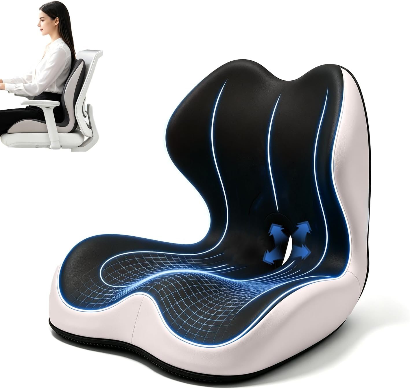 Breathable Ergonomic Memory Foam Seat Cushion & Lumbar Support Pillow, X-Large L-Shaped Coccyx Cushion with Tailbone Hollow, Pain Relief Pad, Ideal for Office Chair, Car, Gaming Chair & Wheelchair
