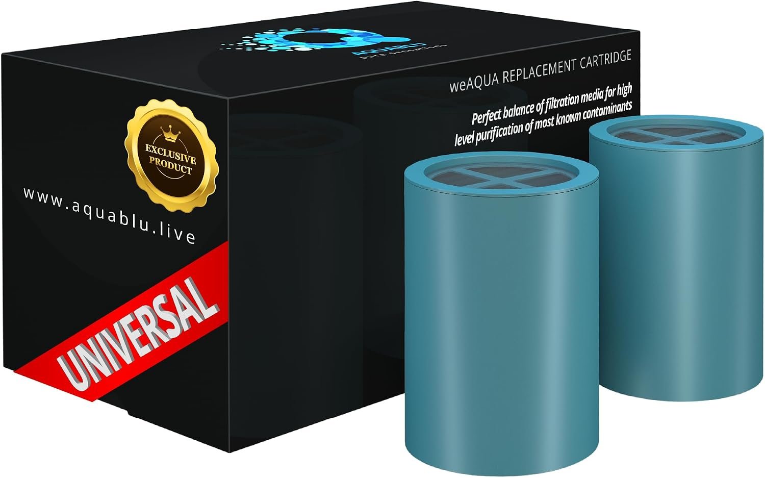 weAQUA Heavy Duty NO BS Shower Filter Replacement Cartridge 2 Pack – 99% Removal of Hard Water, Chlorine, Heavy Metals & Fluoride – Universal Fit – High Output