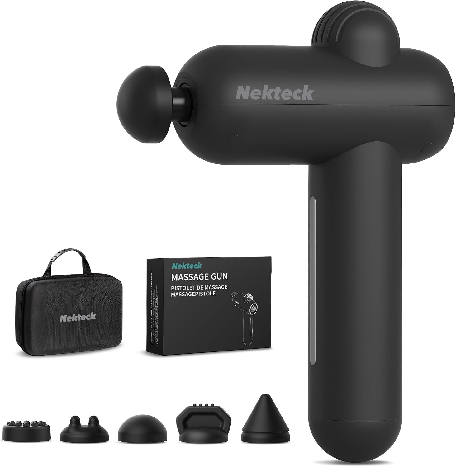 Nekteck Massage Gun Deep Tissue – 12mm Amplitude, 30 Speeds, Full-Body Muscle Relaxation Device with 5-Head for Pain Relief, Quiet USB-C Rechargeable Percussion Muscle Massager for Home Office Travel