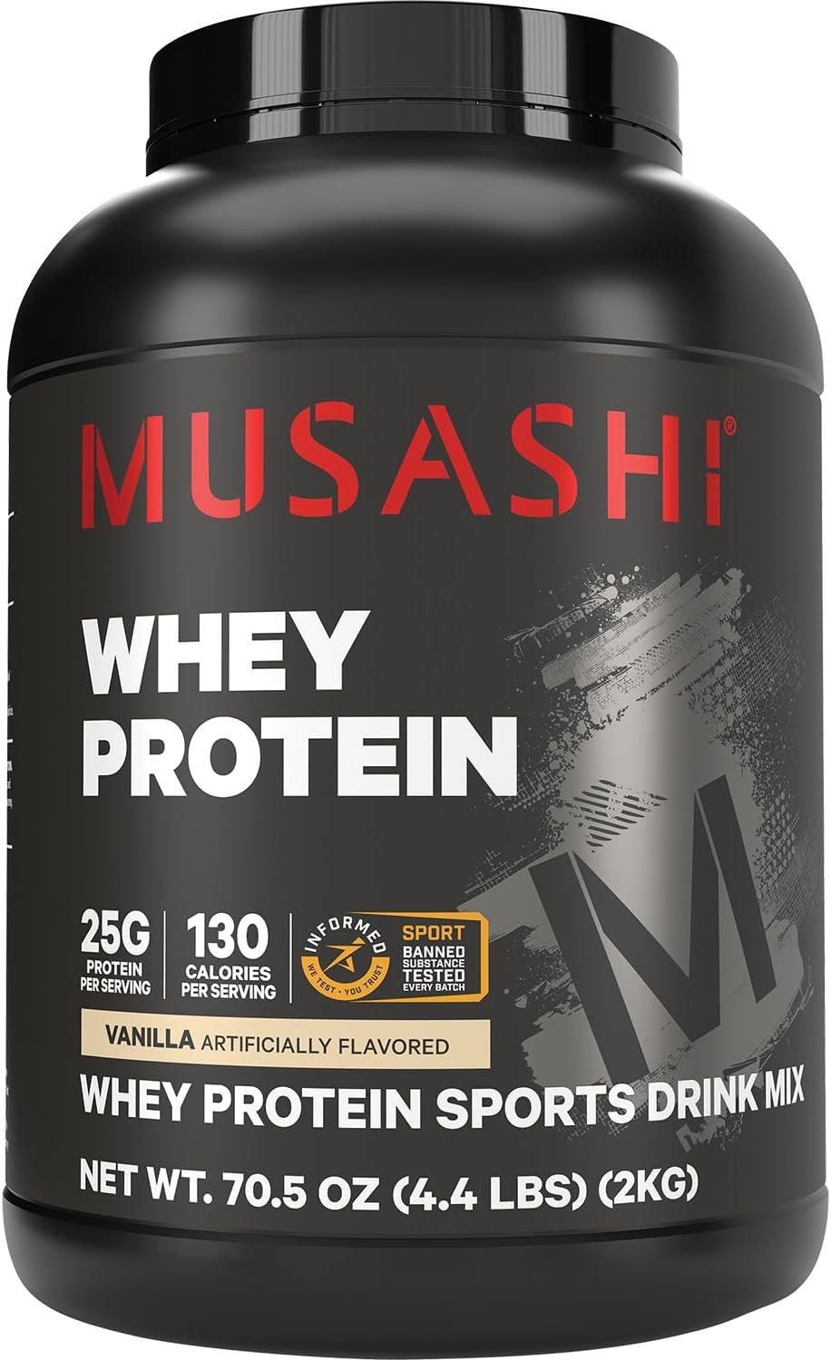 Musashi Whey Protein Powder, Vanilla, 25g Protein, WPC & WPI Blend, 2kg