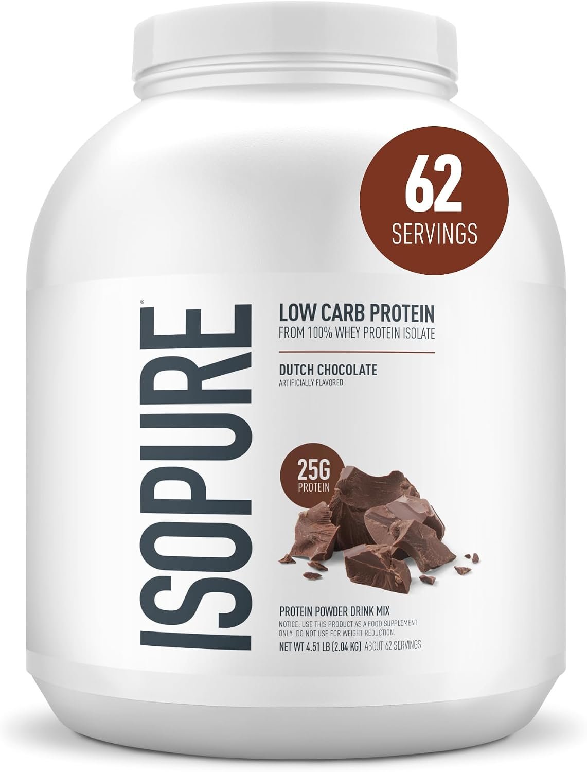 Isopure Low Carb Whey Isolate Protein Powder, Dutch Chocolate 4.5 LB