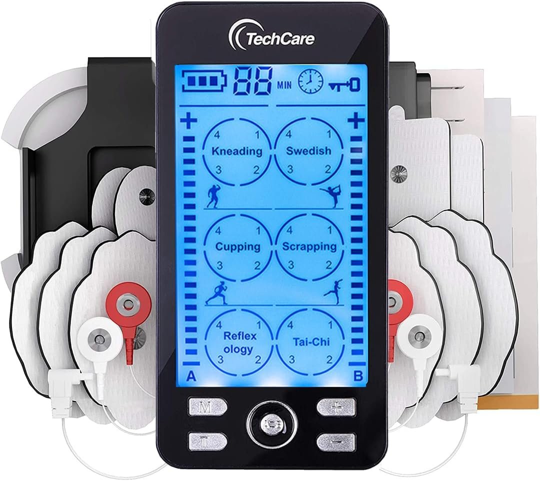 Rechargeable TENS EMS Muscle Stimulator, Dual Channel Electric Pulse Massager for Back & Neck Muscle Recovery and Pain Relief