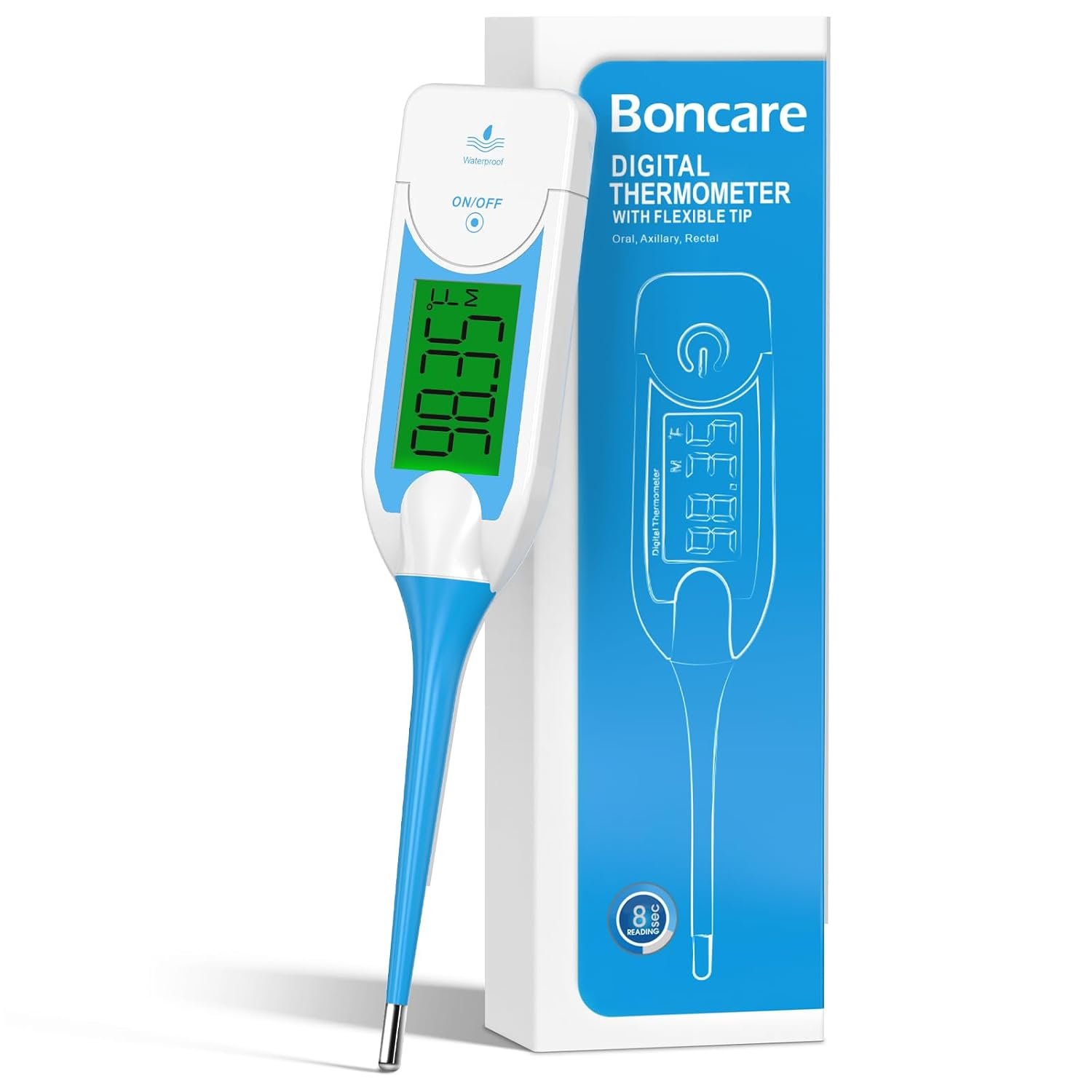 Boncare Oral Thermometer for Adults, 8-Second Fast Reading (Blue)