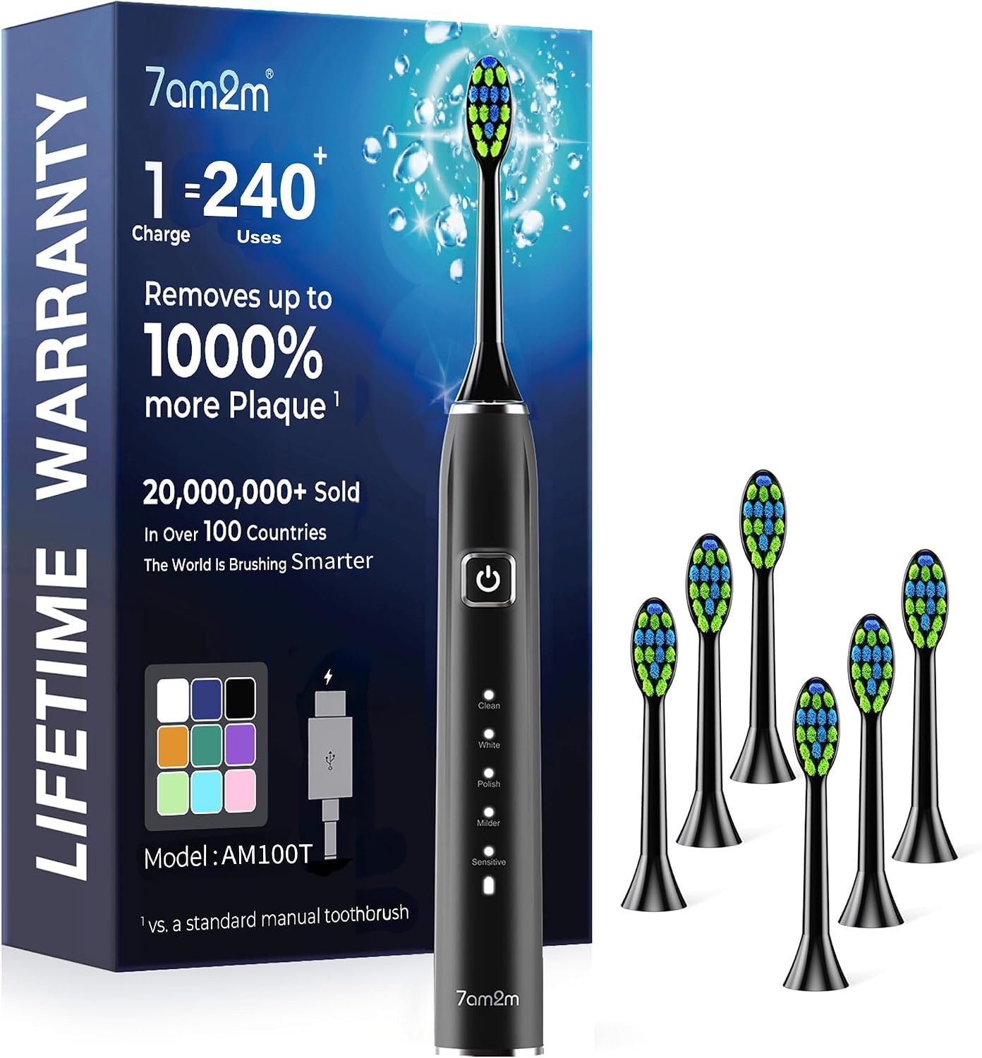 7AM2M Sonic Electric Toothbrush for Adults,Type-C Charging Run for 120 Days