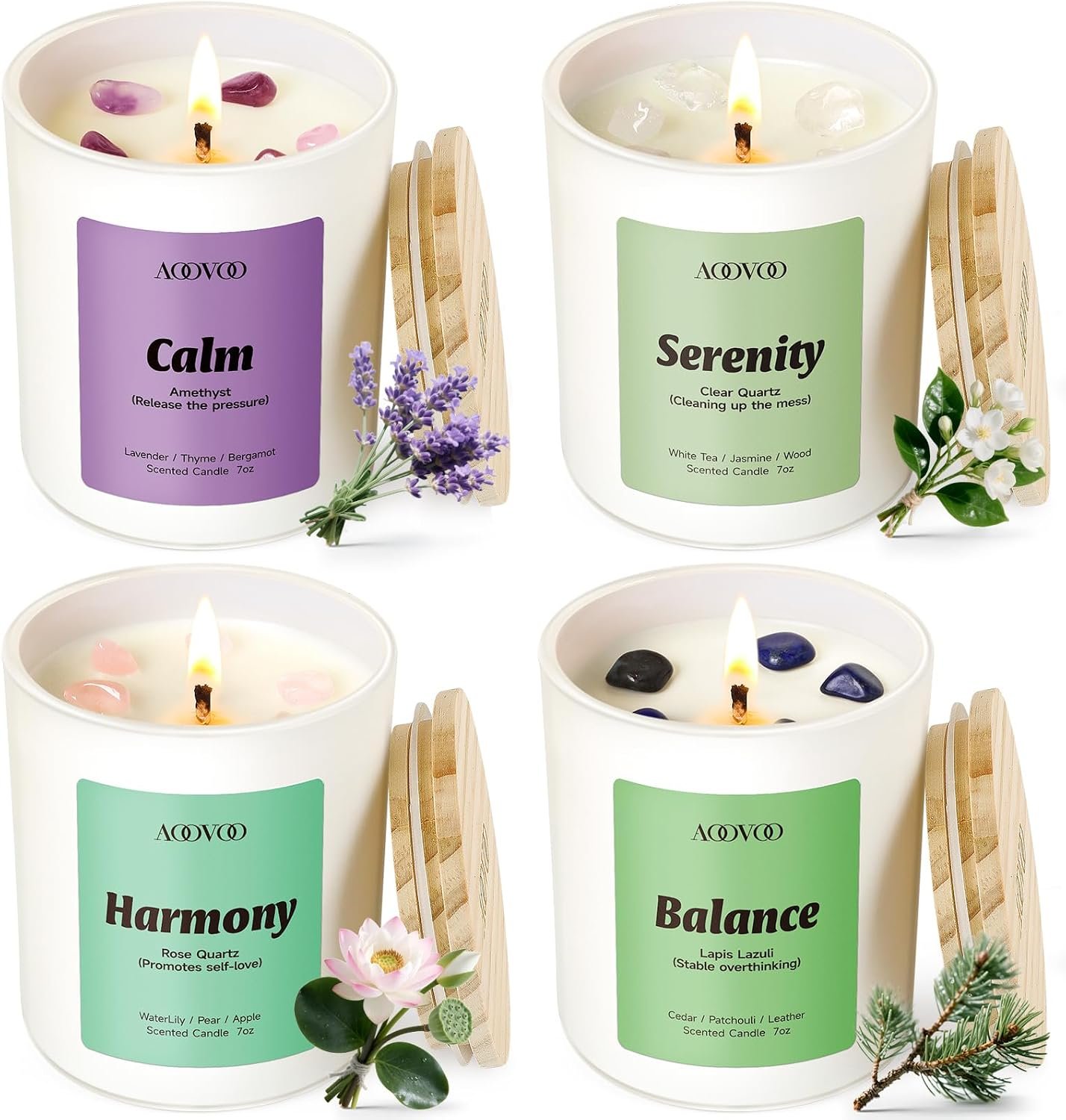 AOOVOO Calm Candles Set for Women – 4 Pack Soy Candles for Home Scented