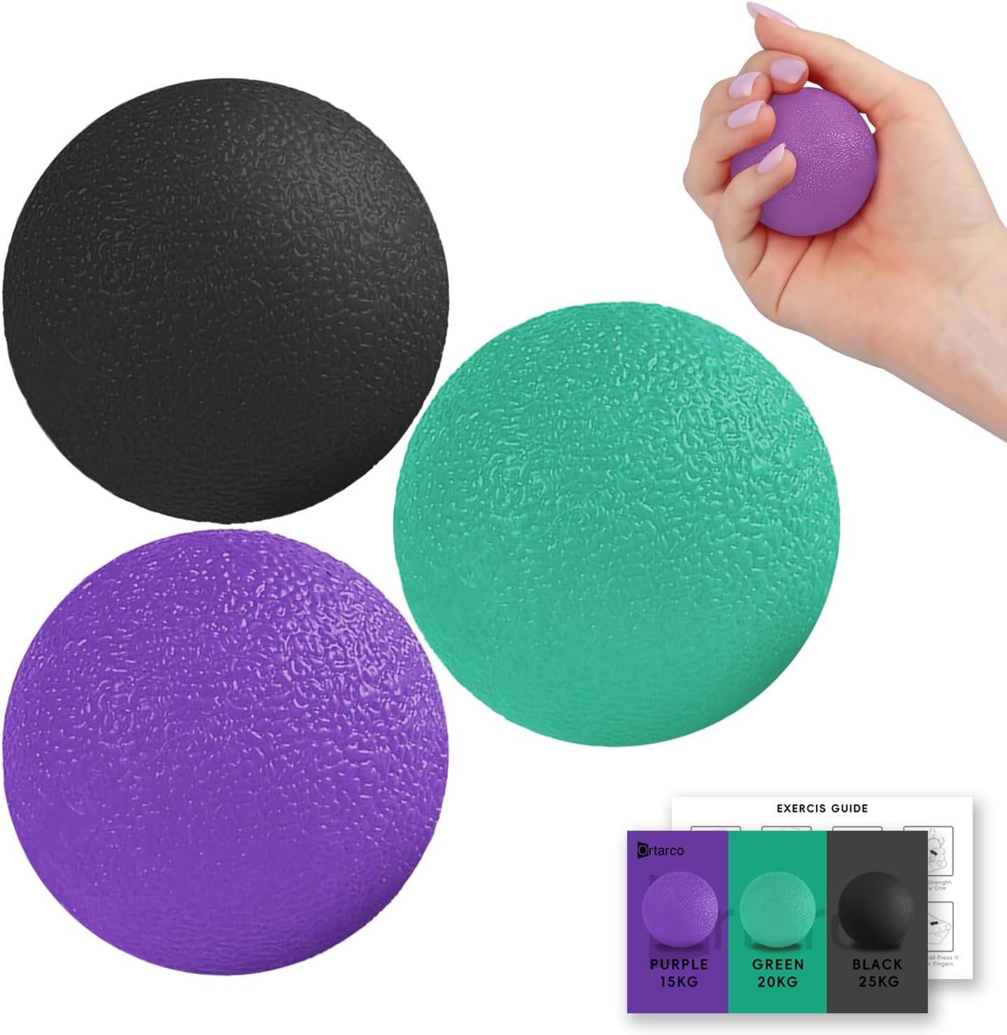 3 Pack Stress Balls for Adults, Hand Strengthening Devices Exercise Balls Physical Therapy Ball, Squeeze Balls for Hand Therapy, Hand Exerciser for Hand Finger Forearm Wrist Training and Relax