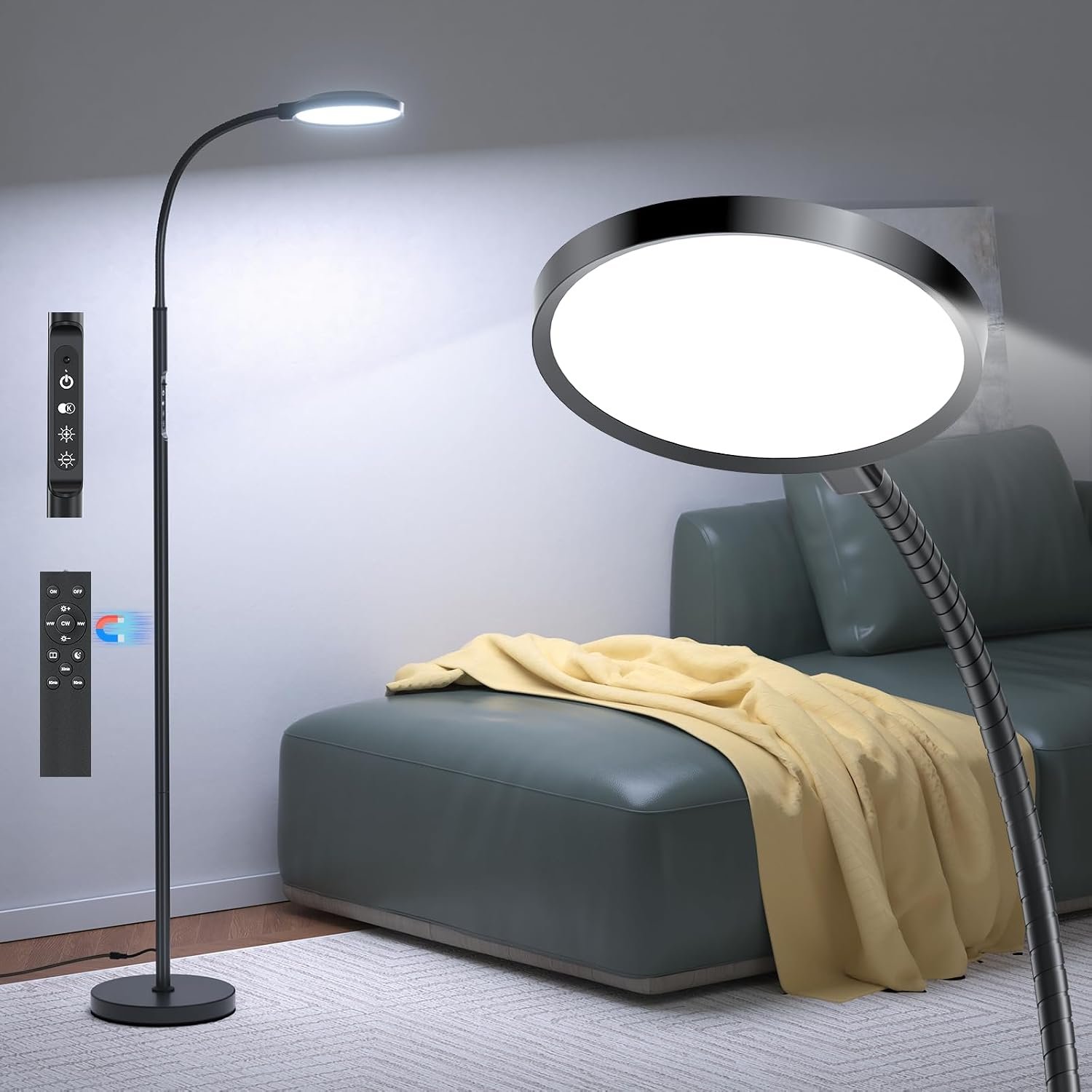 10000 Lux Light Therapy Lamp, Black Sun Lamp Sunlight Therapy, Floor Lamp