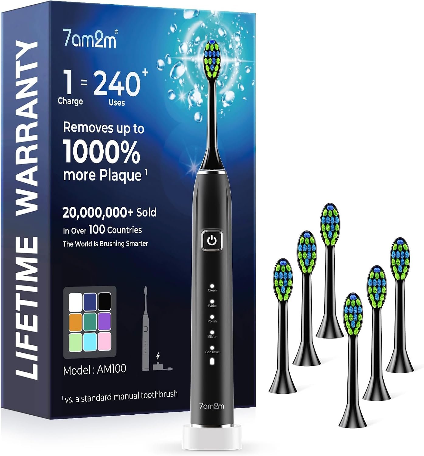 7AM2M Sonic Electric Toothbrush for Adults & Kids, One Charge for 120 Days