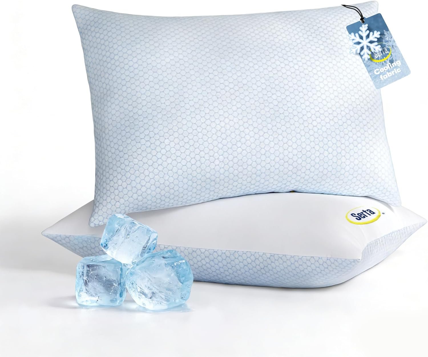 Serta Cooling Bed Pillows King Size Set of 2, 20″x36″, Medium Soft
