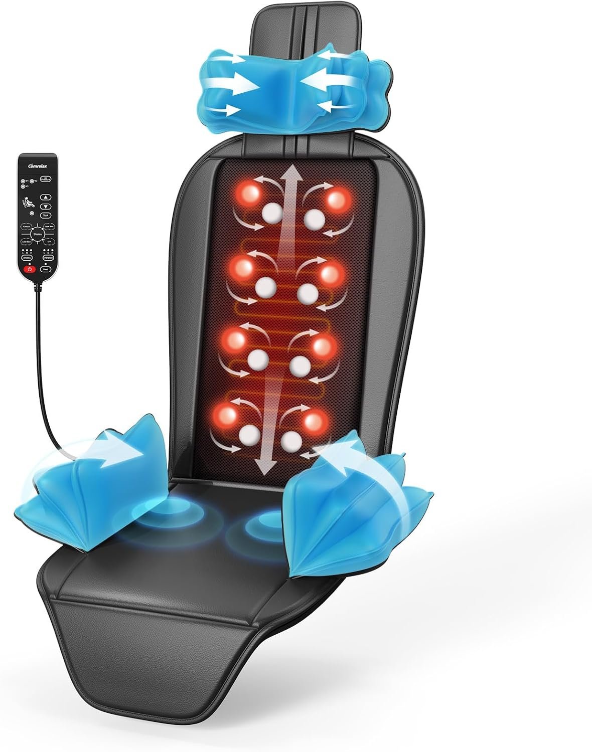 comrelax Shiatsu Massage Cushion with Heat, Moving Kneading Neck and Back Massager with Wraparound Neck Support, Seat Side Support and Vibration for Recliner, Sofa and Home Office
