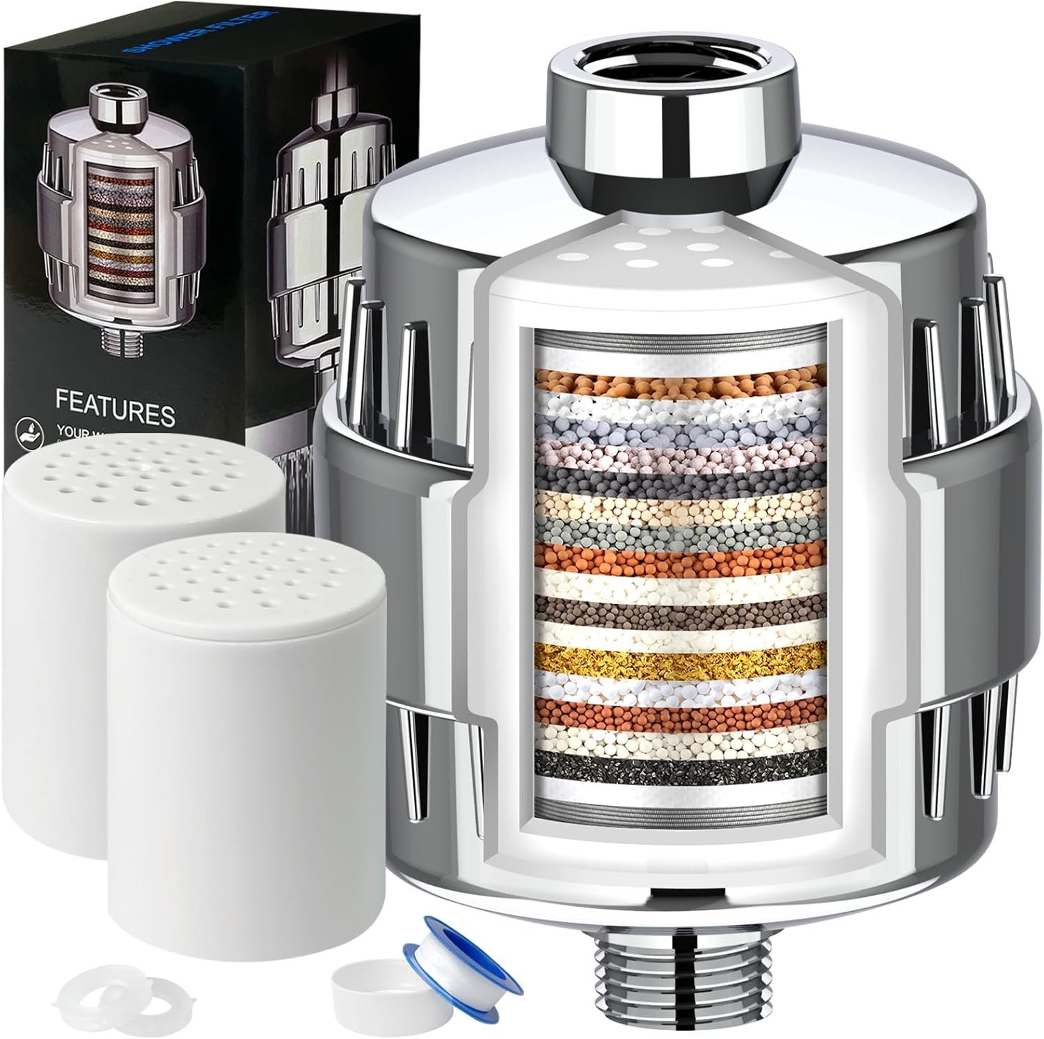Shower Filter – 20 Stage Filtration with 2 Replacement Cartridges