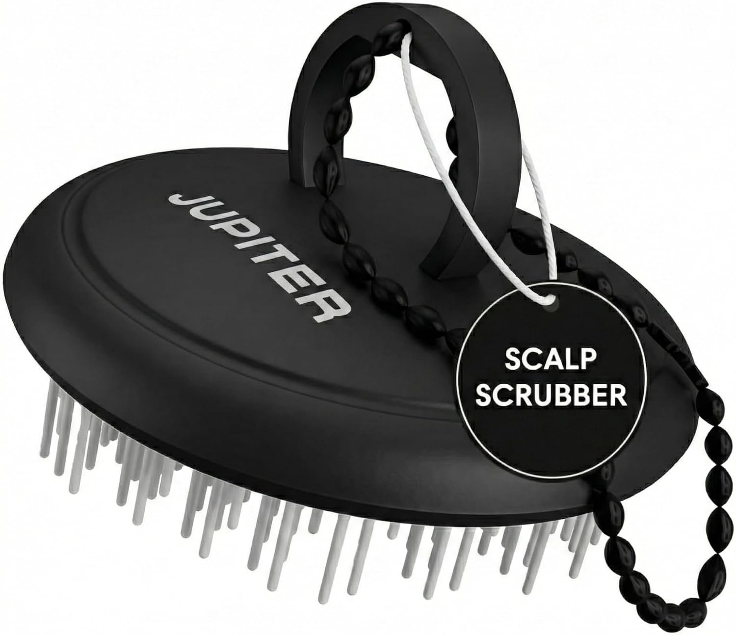 Jupiter Scalp Exfoliator – Scalp Massager Tool for Wet & Dry Hair – Ergonomic Detangler Brush – Dandruff Comb & Scrub to Remove Dandruff & Buildup and Support Circulation – Black/White