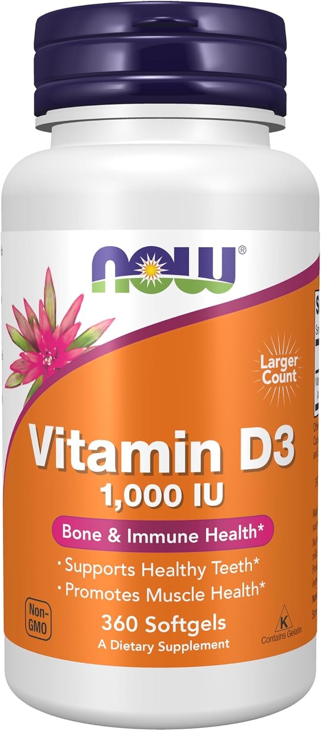 NOW Foods Supplements, Vitamin D-3 1,000 IU, High Potency, Structural Support*, 360 Softgels