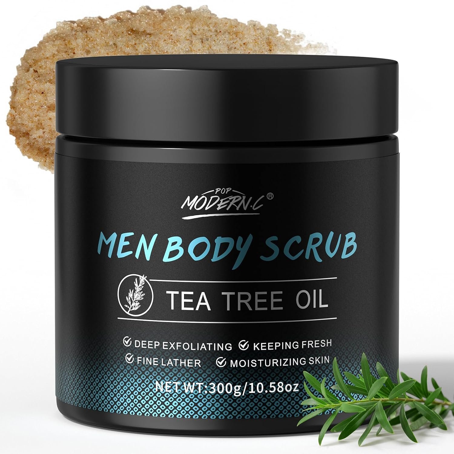 Men Body Scrub with Tea Tree Oil Exfoliating Body Scrub for Men Improve Odor Smooth Rough Skin Body Exfoliator Scrub for Back Chest Shoulders Butt Legs Mens Exfoliating Body Wash with 2% BHA 10% AHA