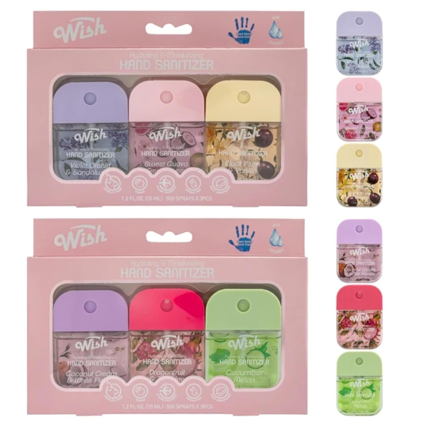 Travel Size Hydrating Hand Sanitizer Gift Box Set – 6-Piece Variety Pack (Black Plum, Sweet Guava, Violet Orchid, Coconut Cream, Dragonfruit, Vanilla Scents)