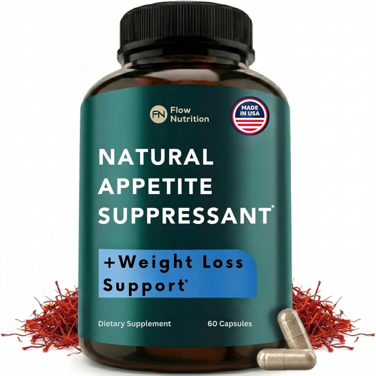 Natural Appetite Suppressant for Women & Men – Non-Stimulant Satiety Support & Holistic Daily Formula. Helps Control Hunger & Curb Cravings Naturally – 60 Veggie Capsules