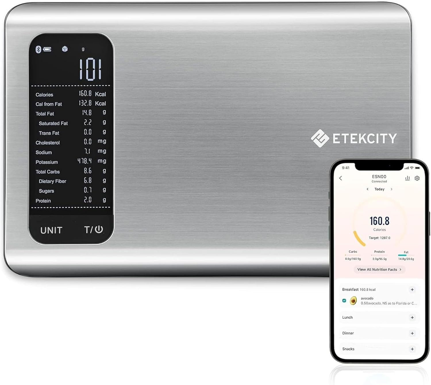 Etekcity Food Kitchen Scale with Nutritional Calculator, Smart App, 11lb