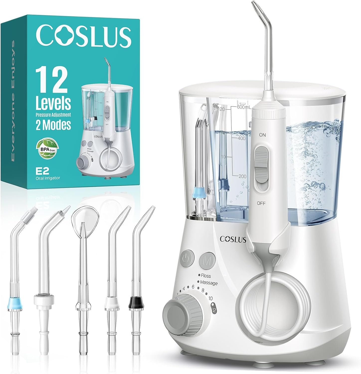 COSLUS E2 Advanced Water Dental Flosser Teeth, 2 Modes 12 Pressure Settings