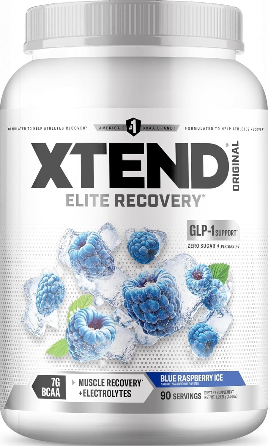 Xtend Original BCAA Powder with Zero Sugar, Blue Raspberry Ice, 90 Serv