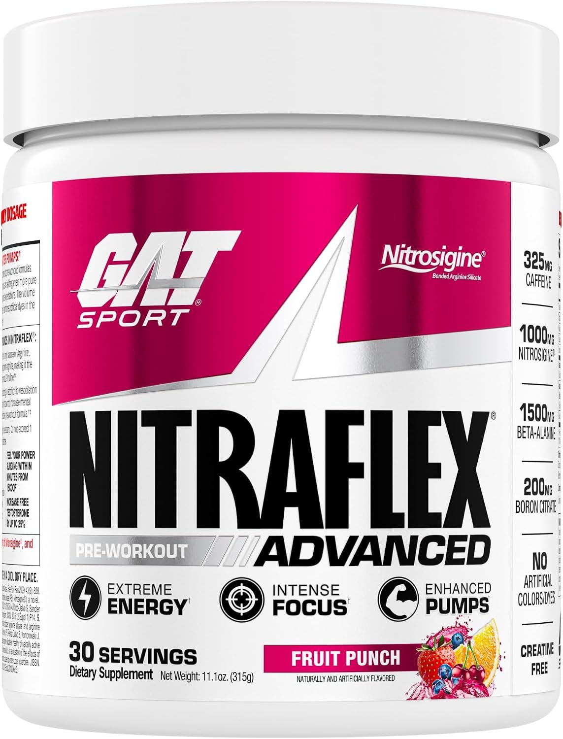 GAT SPORT NITRAFLEX Advanced, Fruit Punch, 11.1 oz (30 Servings)