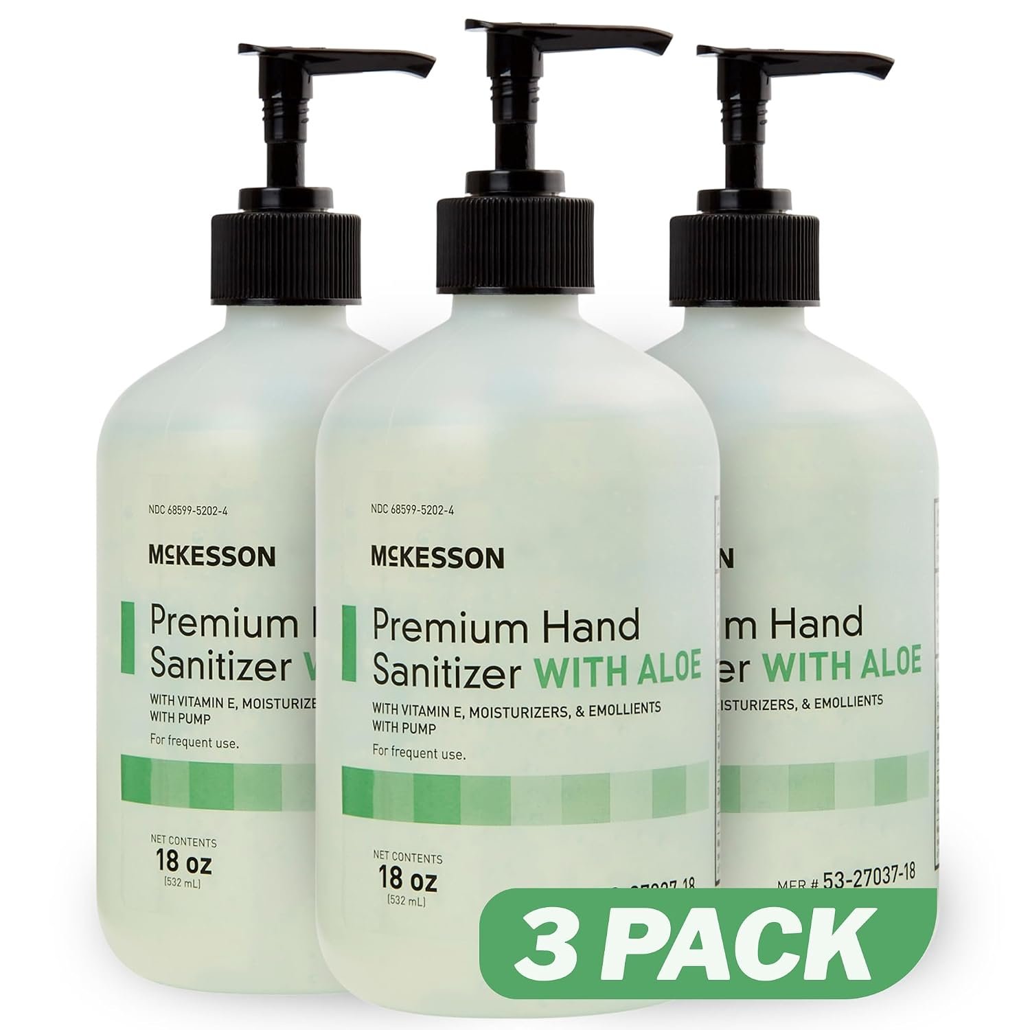 McKesson Hand Sanitizer with Aloe, 18 oz Pump Bottle [Pack of 3] – 70% Ethyl Alcohol, Spring Water Scent, No-Rinse Sanitizing Gel with Vitamin E and Moisturizers, Medical-Grade