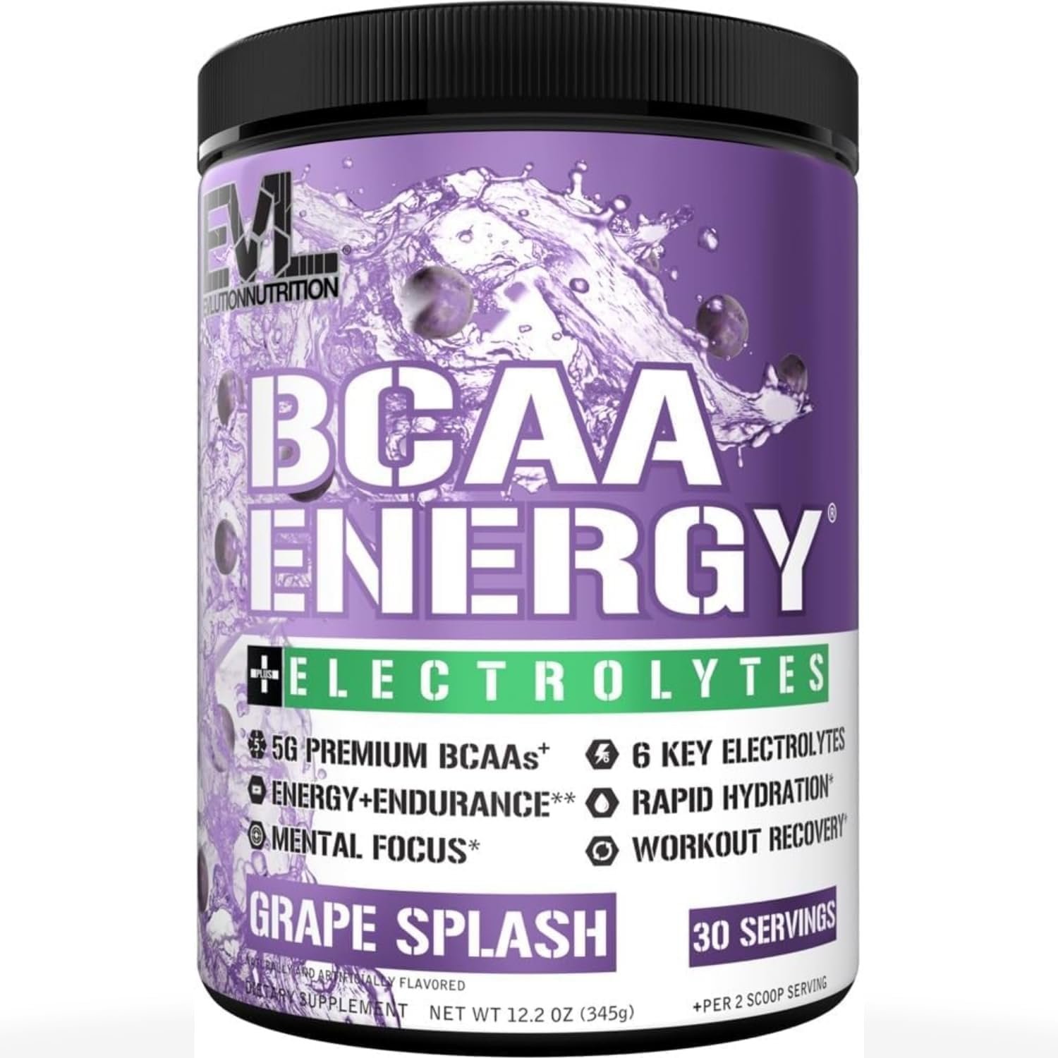 EVL BCAA Energy Amino Acids Powder with 6 Electrolytes – Grape Splash