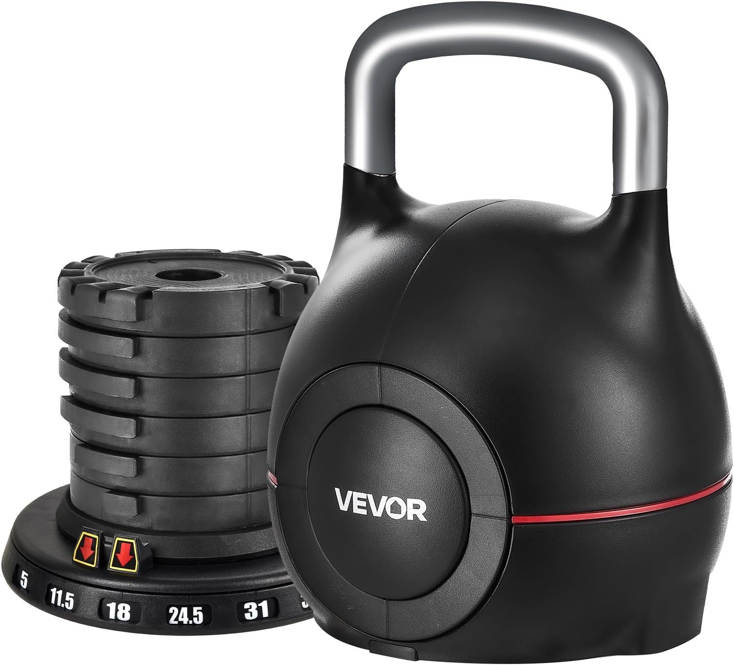 VEVOR Kettlebell, Adjustable Kettlebell with 7 Weight Levels, Die-Cast Aluminum and ABS Material, for Grip Strength Training, Full-body Workout & Cross-Training