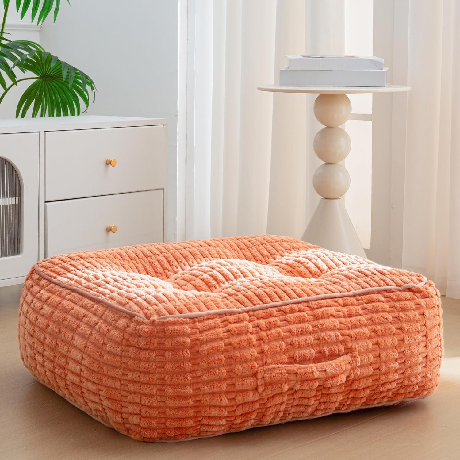HIGOGOGO 8″ Floor Pillow Cushion for Adults, Meditation Cushion Pillow, Blended Corduroy Cover, Large Square Floor Sitting for Tatami Living Room or Yoga, 22×22 Inch, Coral