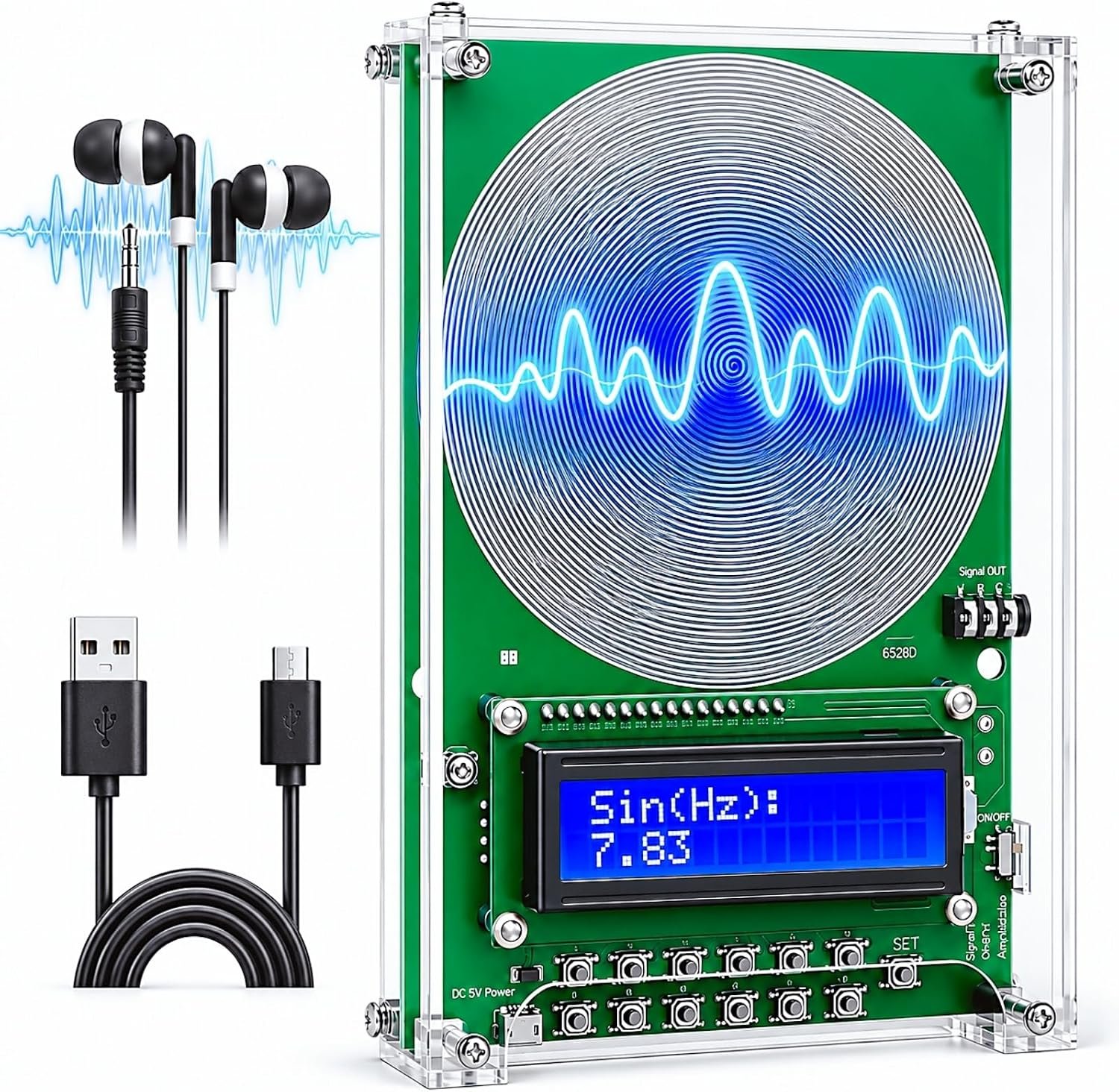 Frequency Generator for Meditation, Sleep and Yoga, 0.01Hz–30kHz Adjustable Range, 7.83Hz Schumann Resonance Generator, USB Powered with LCD Display