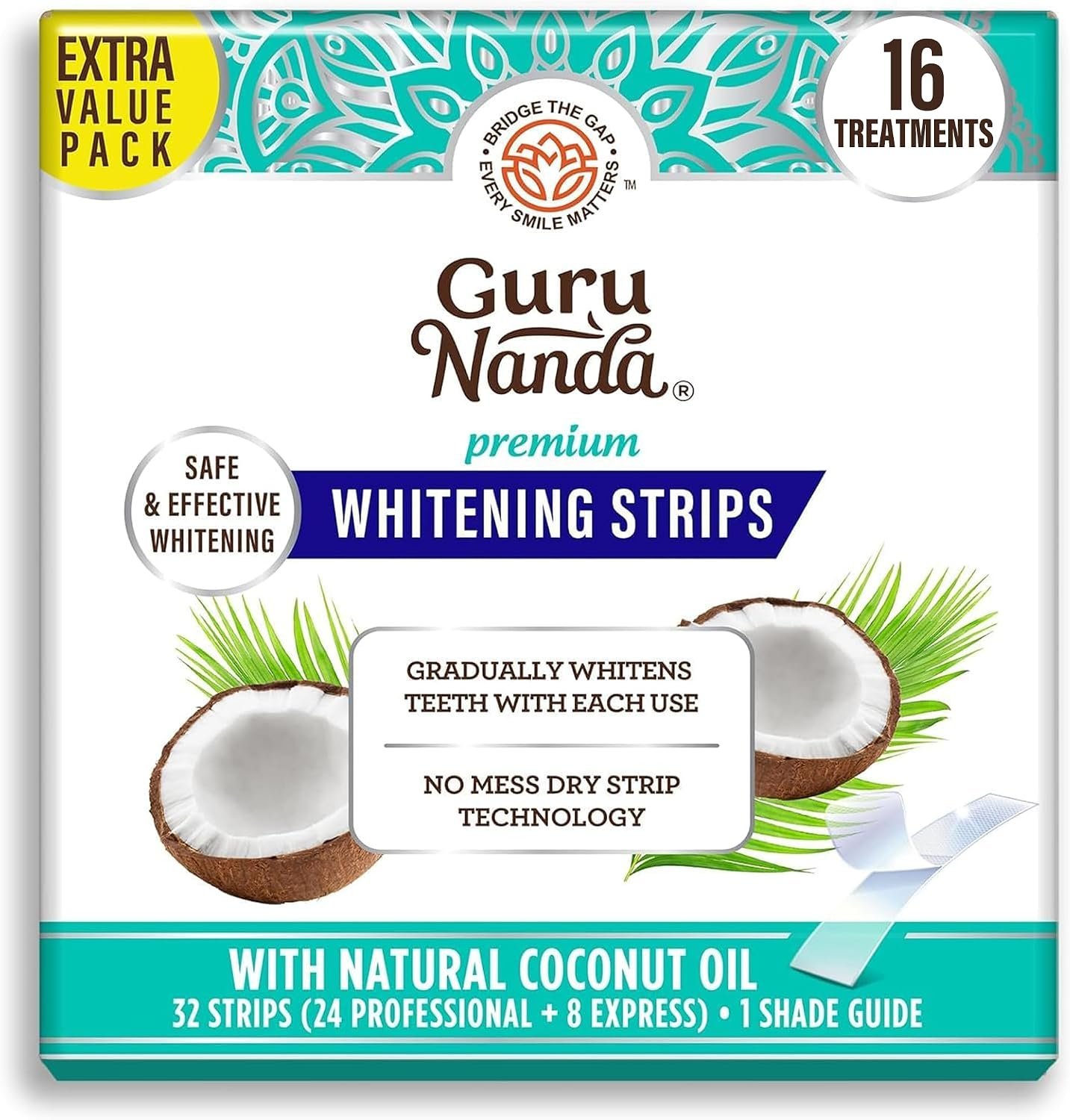 GuruNanda Teeth Whitening Strips – 4X Whiter Teeth, 16-Day Whitening Kit