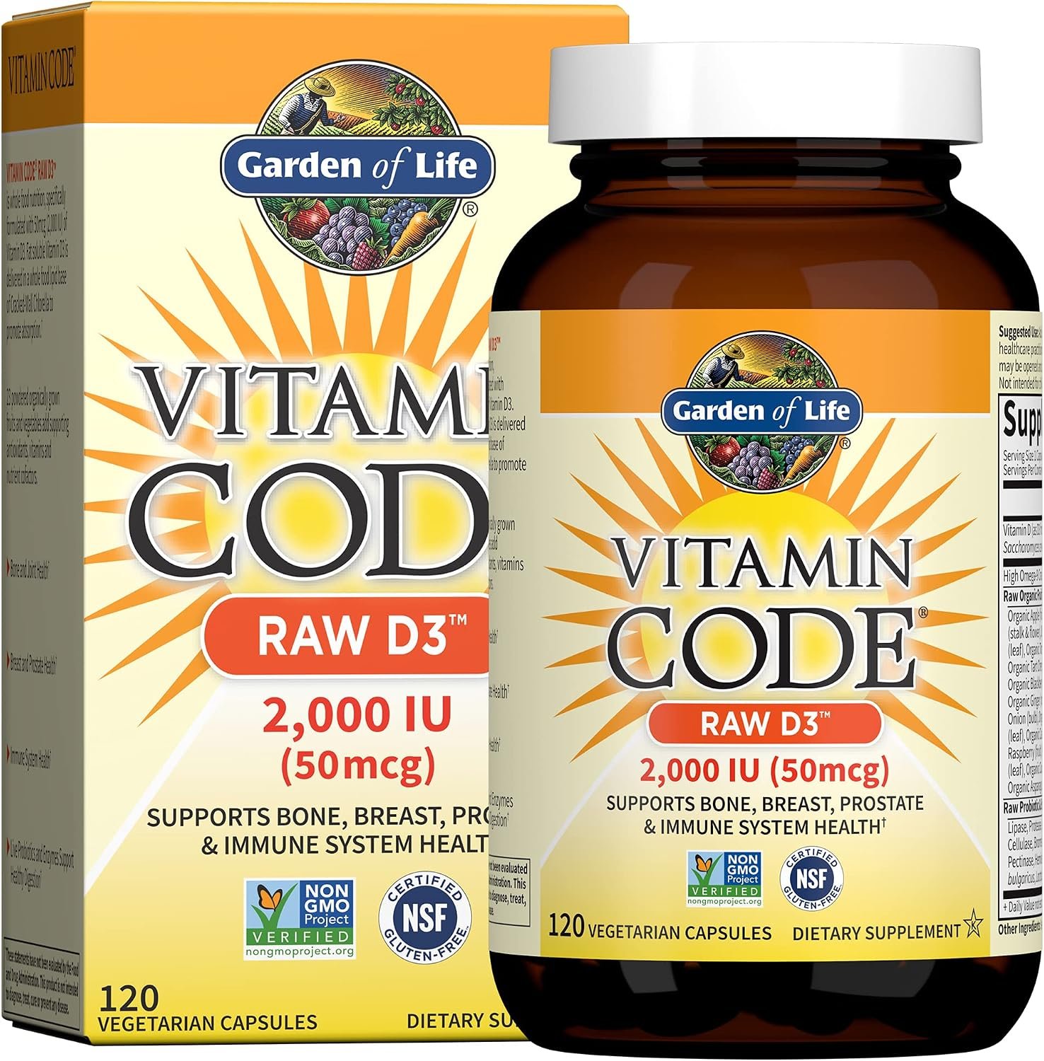 Garden of Life Vitamin Code Raw D3 Whole Food Vitamin, 120 Capsules