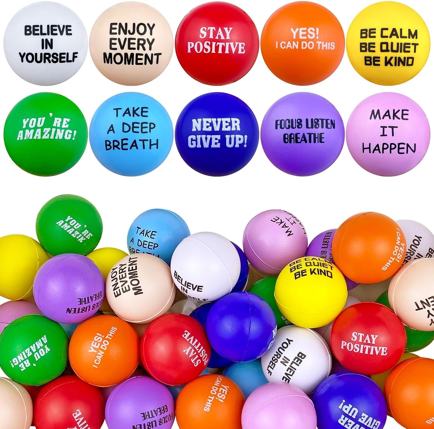 40PCS 1.57in Colorful Inspirational Foam Stress Balls Relief Balls