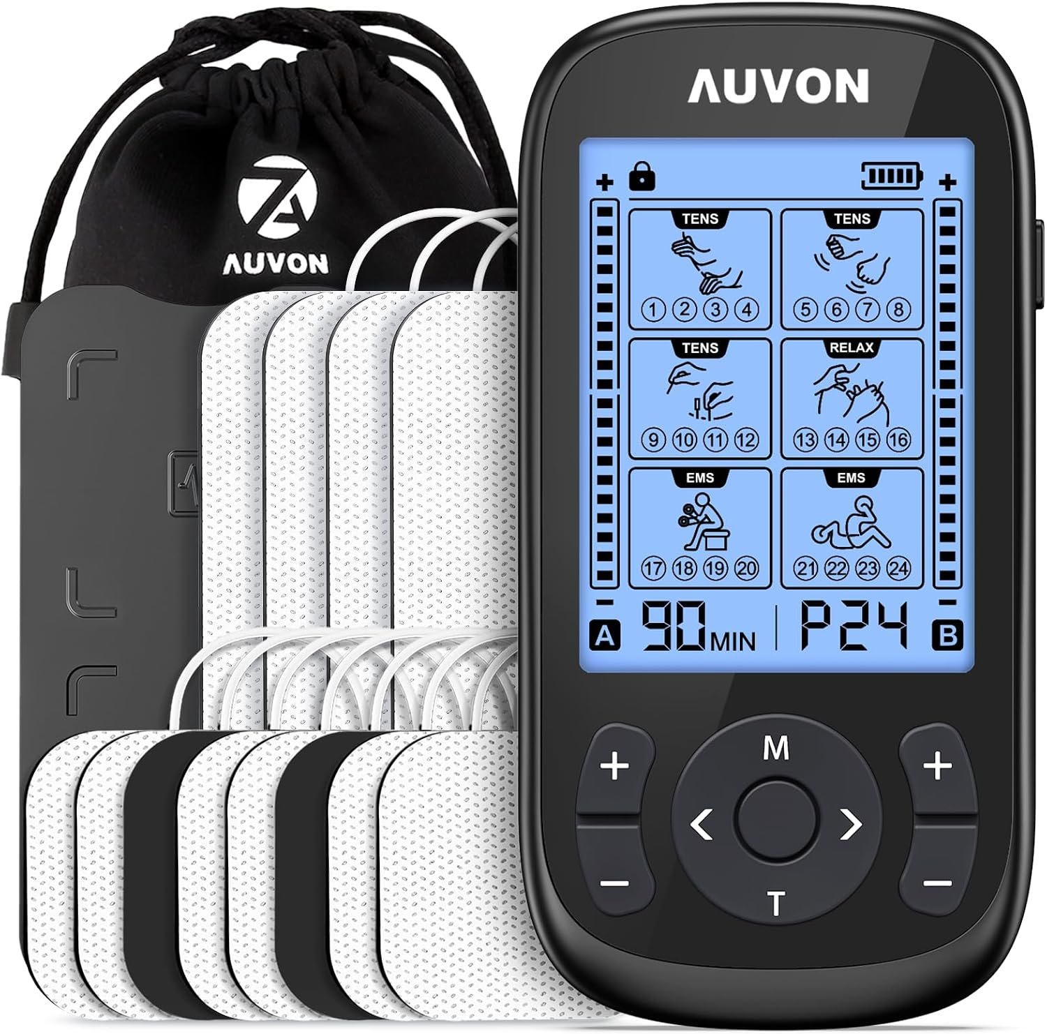 AUVON 3-in-1 TENS Unit Muscle Stimulator, 40 Levels for Gradual Pain Relief